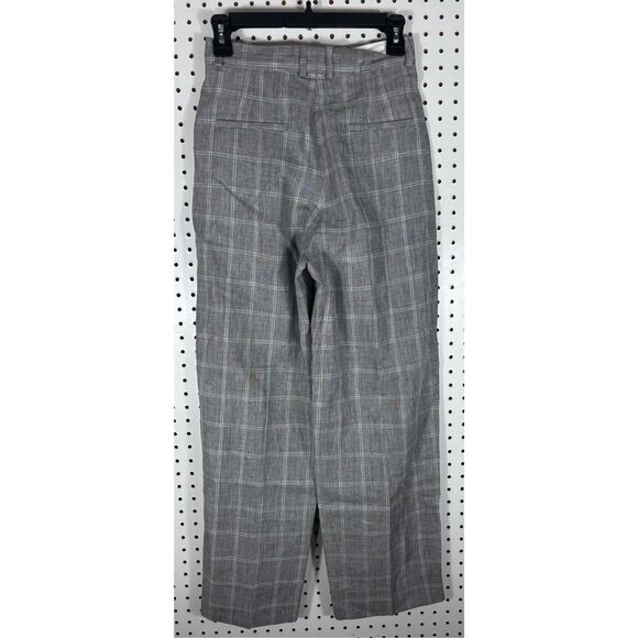 Sandro Paris Hoviv Wide Leg Linen blend Pants Woman’s Gray Plaid size 36 US 8 - Picture 4 of 10
